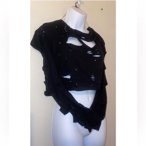 *SOLD* Black Distressed Cropped Crewneck
